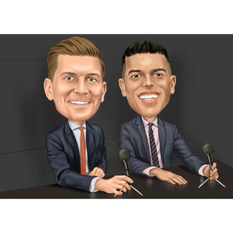 Custom Cartoon Portrait of Two Persons with Single Color Background - example