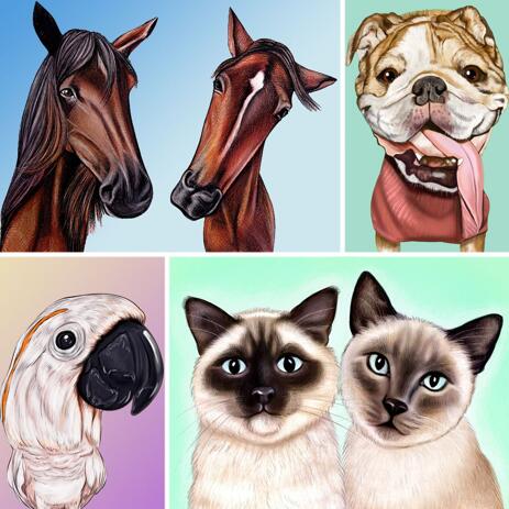 Any Pet Caricature Drawing in Colored Style with Background - example
