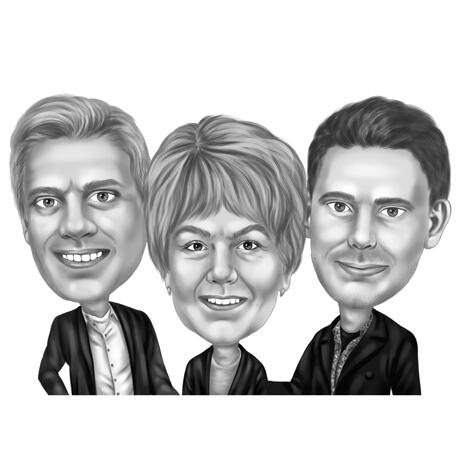 Group Caricature Drawing in Black and White Style for Colleague Birthday Gift - example