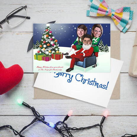 Full Body Group Christmas Caricature Set of 10 Cards Gift from Photo on Custom Background - example