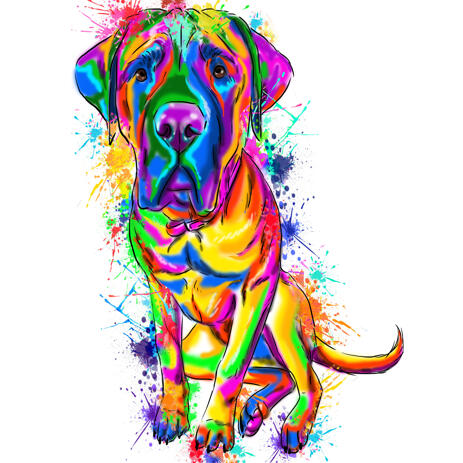Full Body Rainbow Watercolor German Dogge Portrait from Photos - example