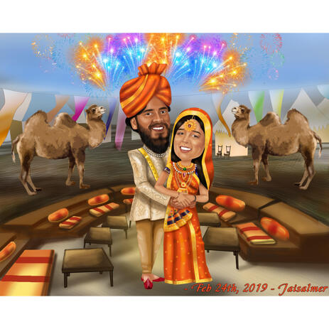 Indian Wedding Caricature on Custom Background for Save the Date Card - example