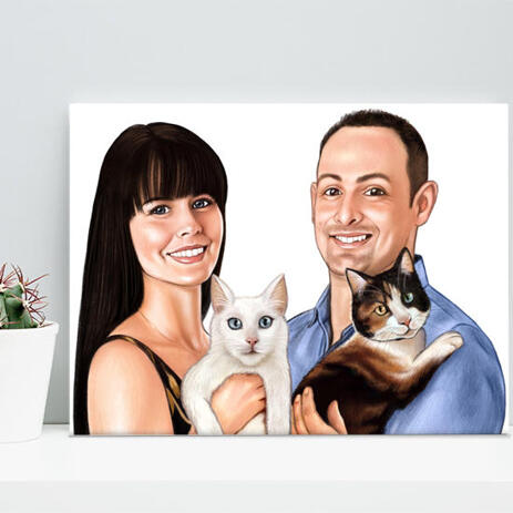 Family with Pets Caricature on Canvas - example