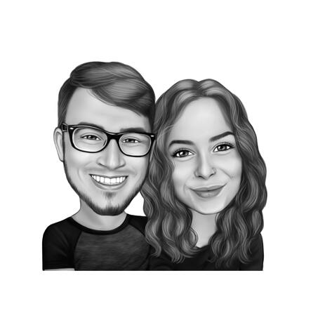 Couple Cartoon Portrait in Black and White Style from Photos - example