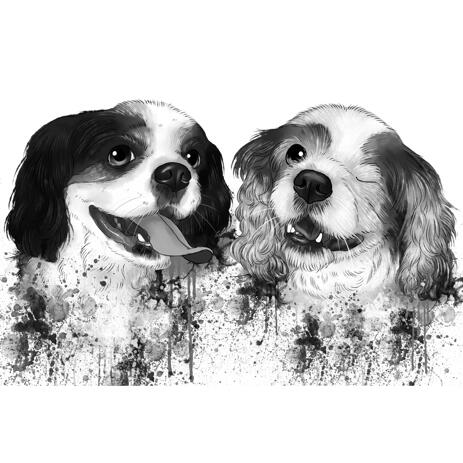 Dogs Graphite Watercolor Portrait Cartoon from Photos for Custom Pet Rescue Gift - example