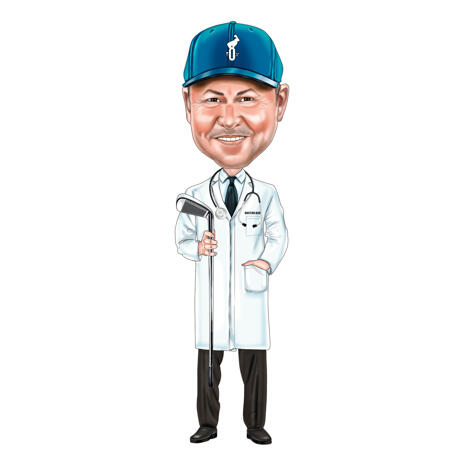 Full Body Doctor Golfer Caricature in Colored Style from Photos - example