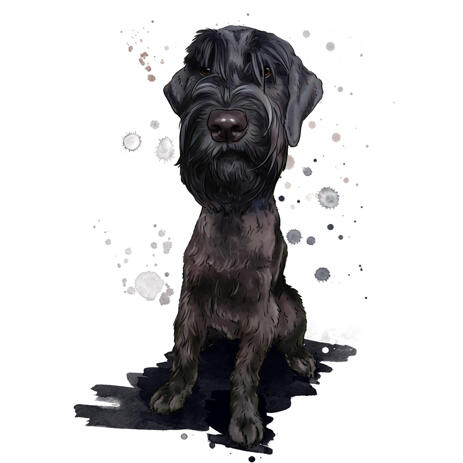 Customized Watercolor Giant Schnauzer Dog Cartoon from Photos in Natural Colors - example