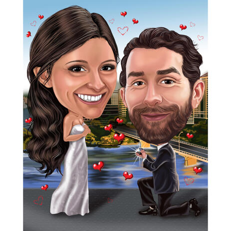 Engagement Couple Caricature with Gem on Custom Background for Proposal - example