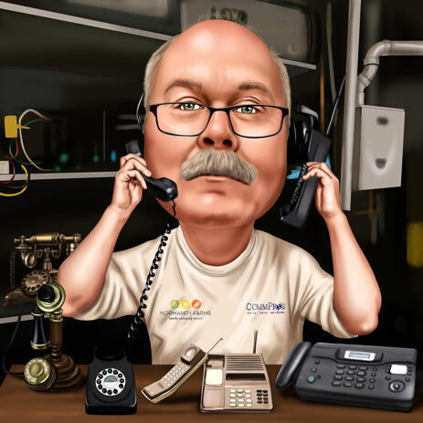 Phone Repairman in Workshop Colored Style Caricature from Photos - example