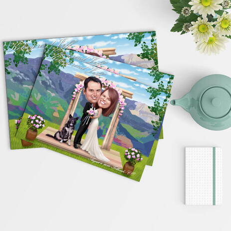 Caricature of Bride, Groom and Pet for Wedding - example