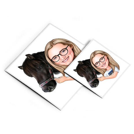 Girl and Horse Caricature Printed as Magnetes - example