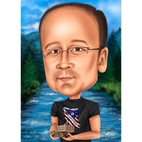 Exaggerated Caricature of Person in Colored Style with River Background - example
