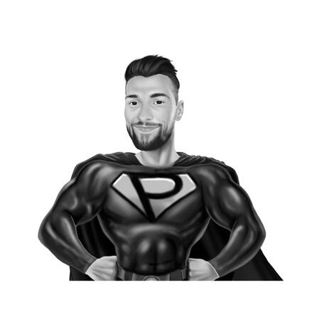 Custom Superhero Portrait Hand Painted in Black and White Style from Photo - example