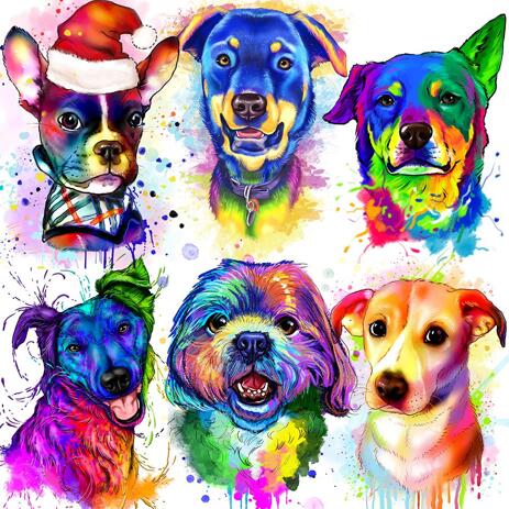 Watercolor Rainbow Dog Portrait In Digital Style