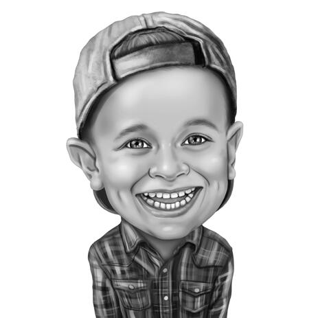 Mignon Bebe Enfant Dans Un Portrait De Dessin Anime De Chapeau Dans Un Style Noir Et Blanc A Partir De Photos