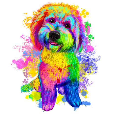 Full Body Rainbow Watercolor Bichon Maltaise Portrait Picture from Photos - example