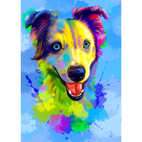 Australian Shepherd Caricature Portrait in Watercolor Style with One Color Background - example