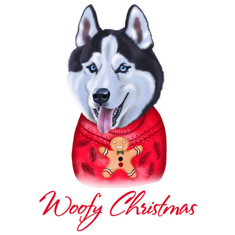 Husky Caricature from Photo in Color Digital Style for Christmas Pet Lover Gift - example
