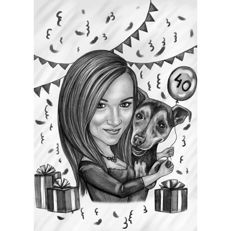 Girl and Pet Cartoon Portrait with Custom Background for Stunning Birthday Gift - example