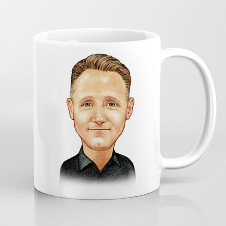 Custom Cartoon Mug Print - Person Caricature Portrait Hand Drawn from Photos - example