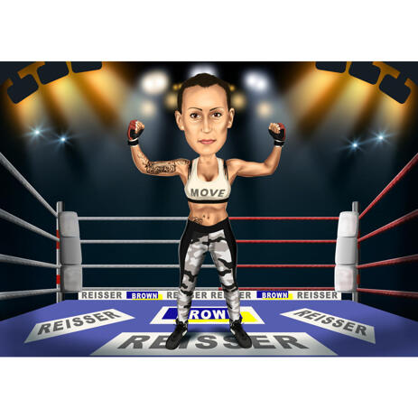 Female Boxing Caricature in Colored Style with Battleground from Photos - example