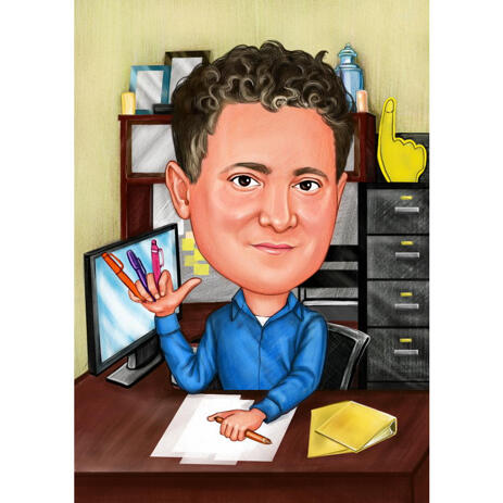 Professional Business Manager Caricature in Color on Custom Background - example