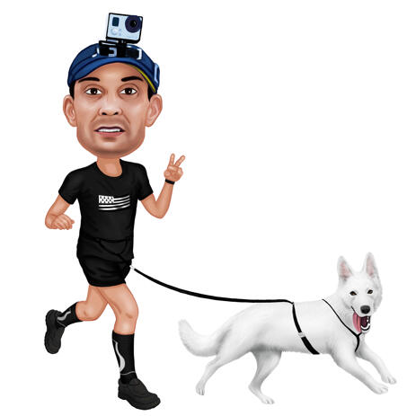 Owner with Pet: Full Body Caricature Portrait on White Background - example