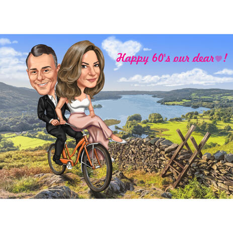 Couple of Bicycle with Custom Background in Colored Style for Gift - example