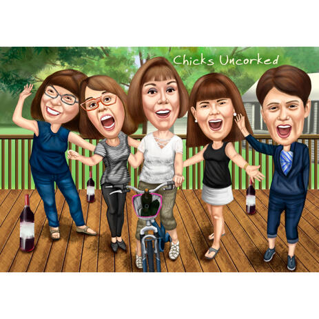 Funny Colored Style Gift Caricature for Colleague with Custom Background for Birthday Celebration Day - example