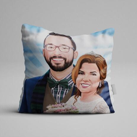 Wedding Caricature on Pillow - example