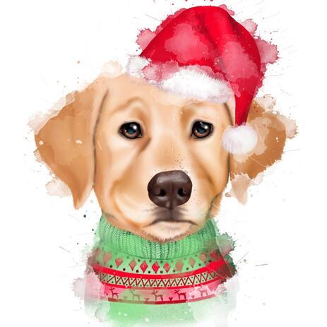 写真から水彩風のクリスマス犬の肖像画