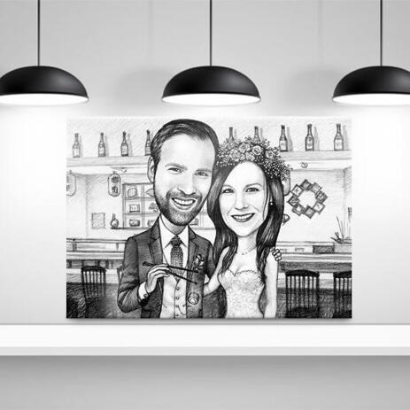 Wedding Caricature Printed as Canvas - example