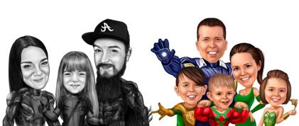 Superhero Family Caricature