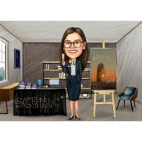 Custom Travel Professional Agent Caricature in Full Body Colored Style with Background - example