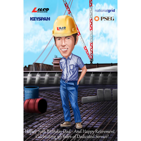Engineer Worker Caricature Drawing with Custom Background in Color Style - example
