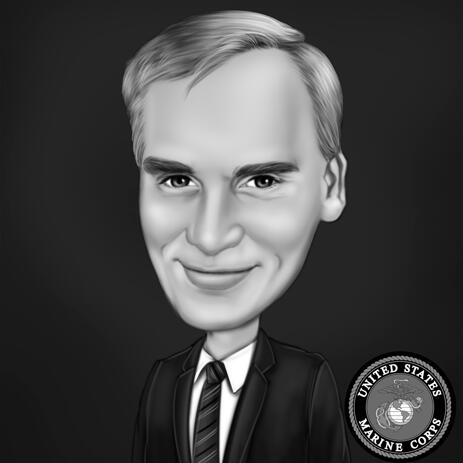 Персонализированная карикатура офицера в черно-белом стиле - example