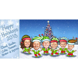 Family Elves Christmas Caricature From Photos For Xmas Card