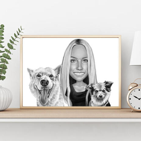 Owner with Pets Caricature on Poster - example