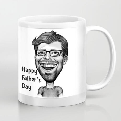 Father's Day Caricature Gift in Black and White Style Printed on Mug - example