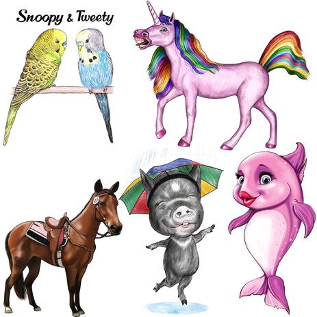 Full Body Animal Caricature Portrait from Photos: Colored Style - example