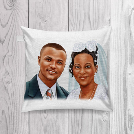 Printed Bride and Groom Caricature on Pillow - example