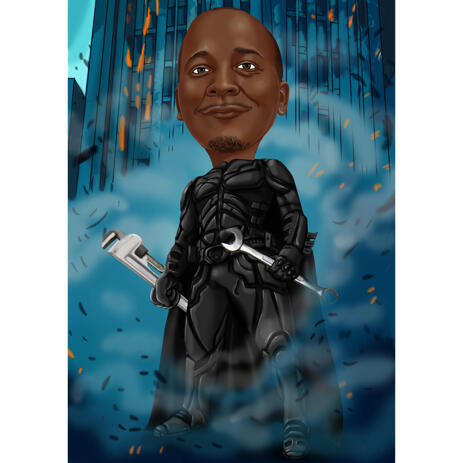 Superhero Plumber Worker Caricature in Color Style for Custom Man Gift - example