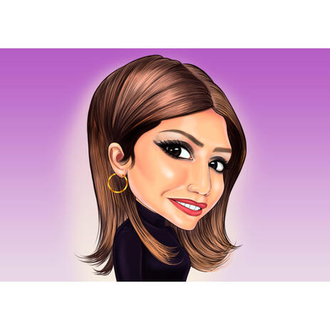 Colored Female Caricature from Photos in Exaggerated Cartoon Style on Single Color Background - example