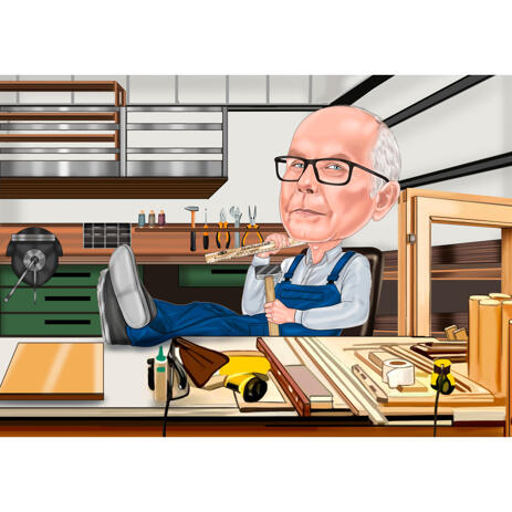 Metalworking Shop Person Caricature in Color Style for Custom Retirement Gift - example
