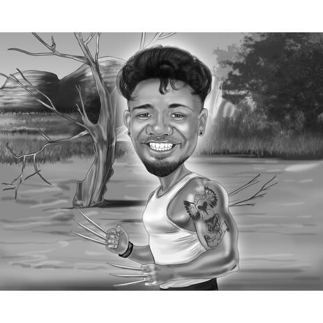 Custom Superhero Caricature from Photos in Black and White Style - example
