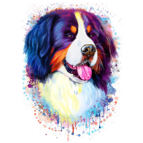 Newfoundland Dog Portrait in Rainbow Watercolor Style from Photos - example