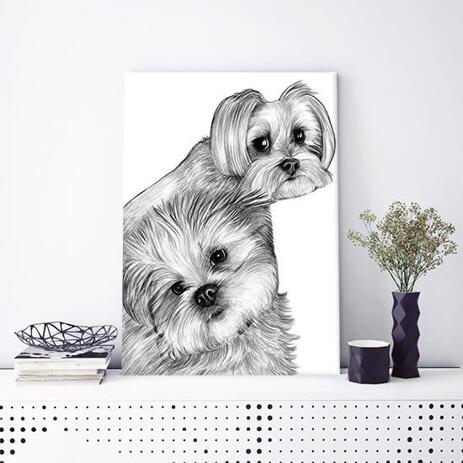 Dogs Caricature Drawing on Canvas - example