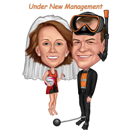 Two Persons Full Body Colored Caricature Drawing in Any Custom Outfit or T-shirt from Photos - example