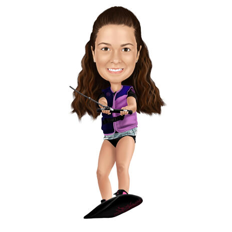 Person on Water Skateboard Caricature for Wakeboarding Surfing Lovers - example