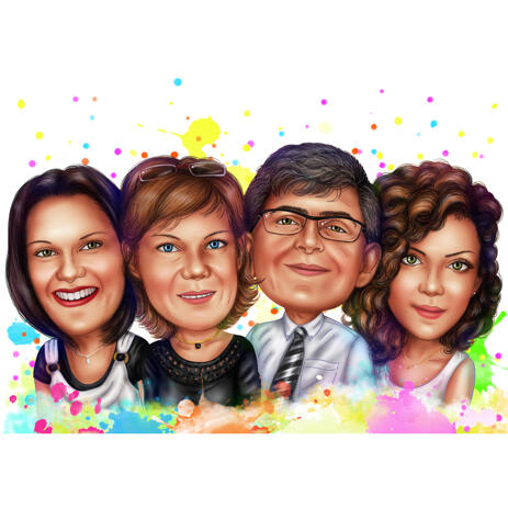 Company Staff Group Caricature in Watercolor Style from Photos - example